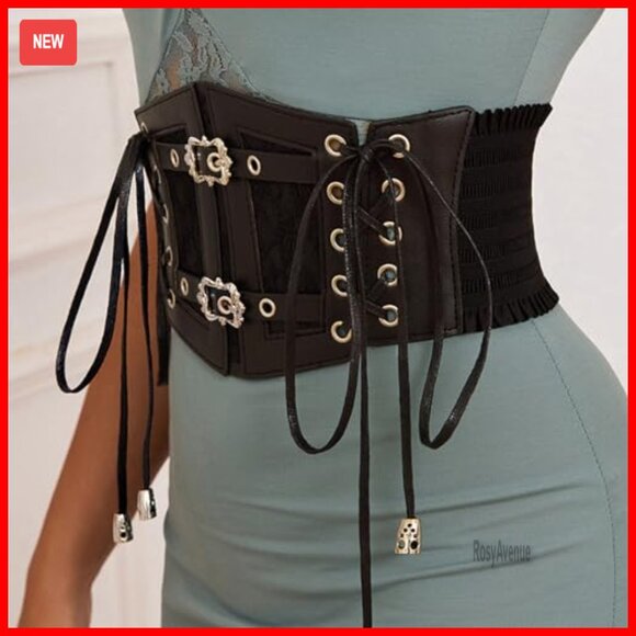 Vintage Lace-Up Corset Belt Adjustable Elastic Waist Waspie Wide Belt main image 4